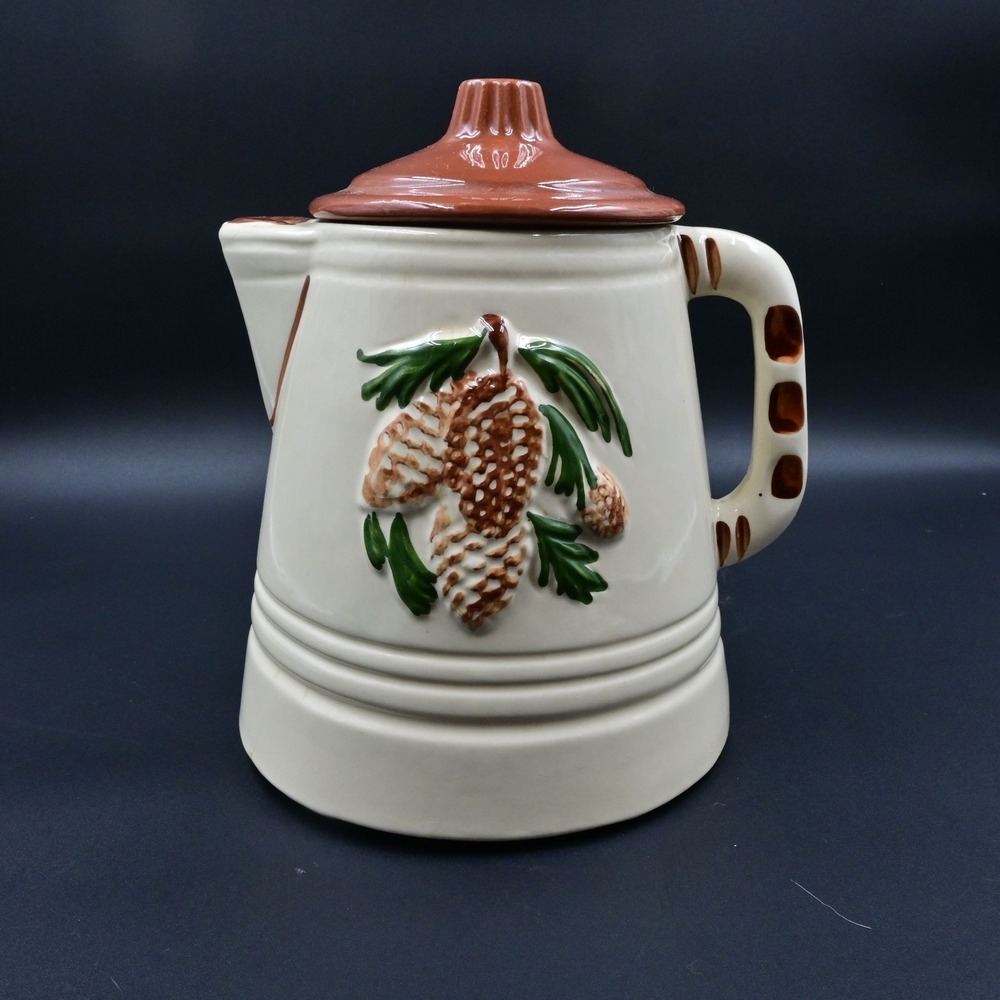 American Bisque Pinecone Coffee Pot Cookie Jar Kettle Vintage 1950s USA